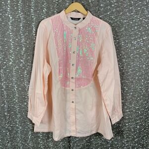 Chit Chat Pink Sequin Button Up Shirt Long Sleeve Glam NWT Women's 2X